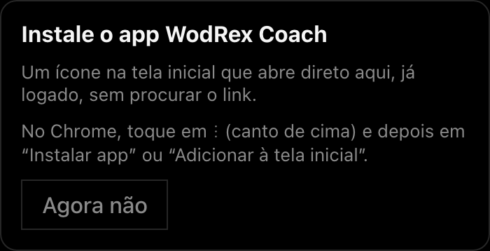 Cartão “Instale o app WodRex Coach” com o passo a passo