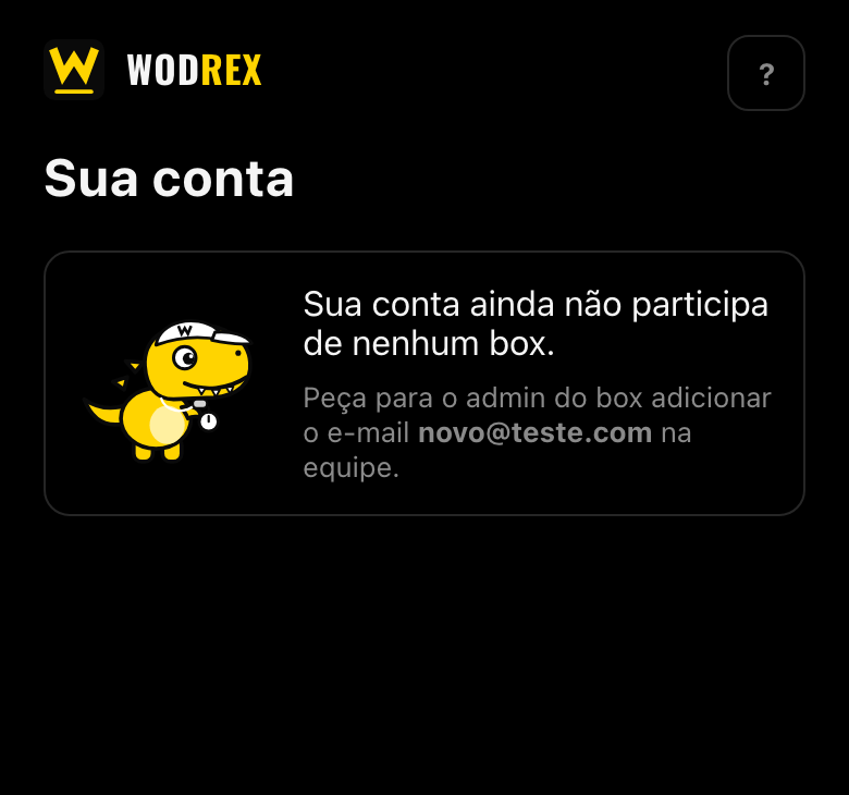 Tela avisando que a conta ainda não participa de nenhum box